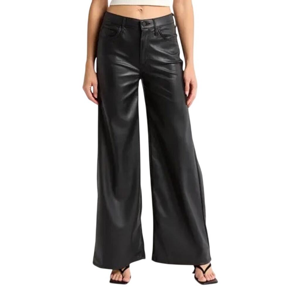 MOTHER (27) The Undercover Black Faux Leather Wide Leg Pants High Rise